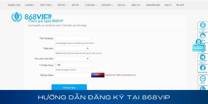 Hướng dẫn đăng ký tại 868Vip